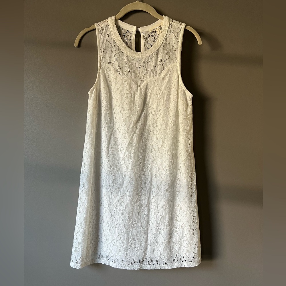 Monteau White Sheath Mini Dress Crew Neck Sleeveless
